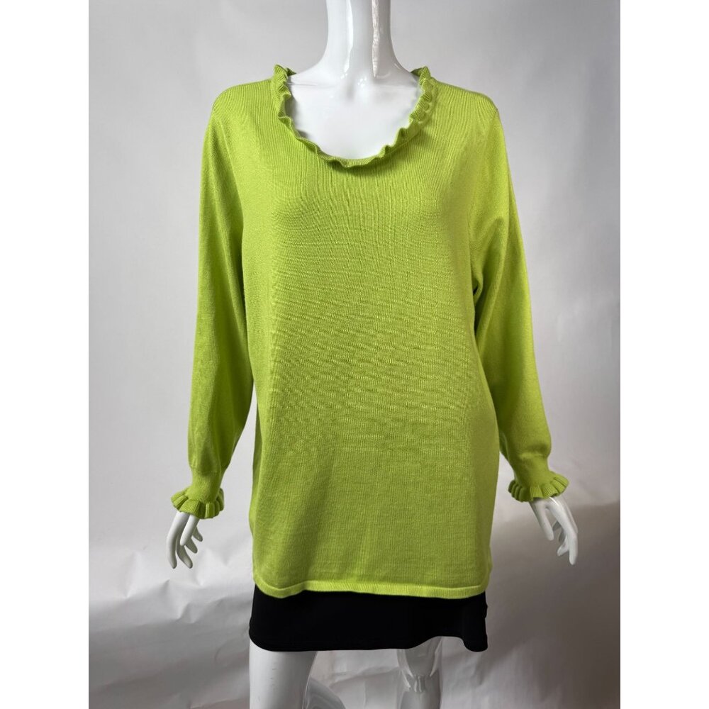 Marled Reunited Clothing Lime Green Ruffle Trim Sweater 1X